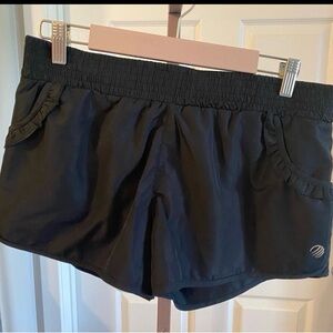 Excellent Condition MPG Sport Black Ruffle Trim Lined Athletic Shorts Medium